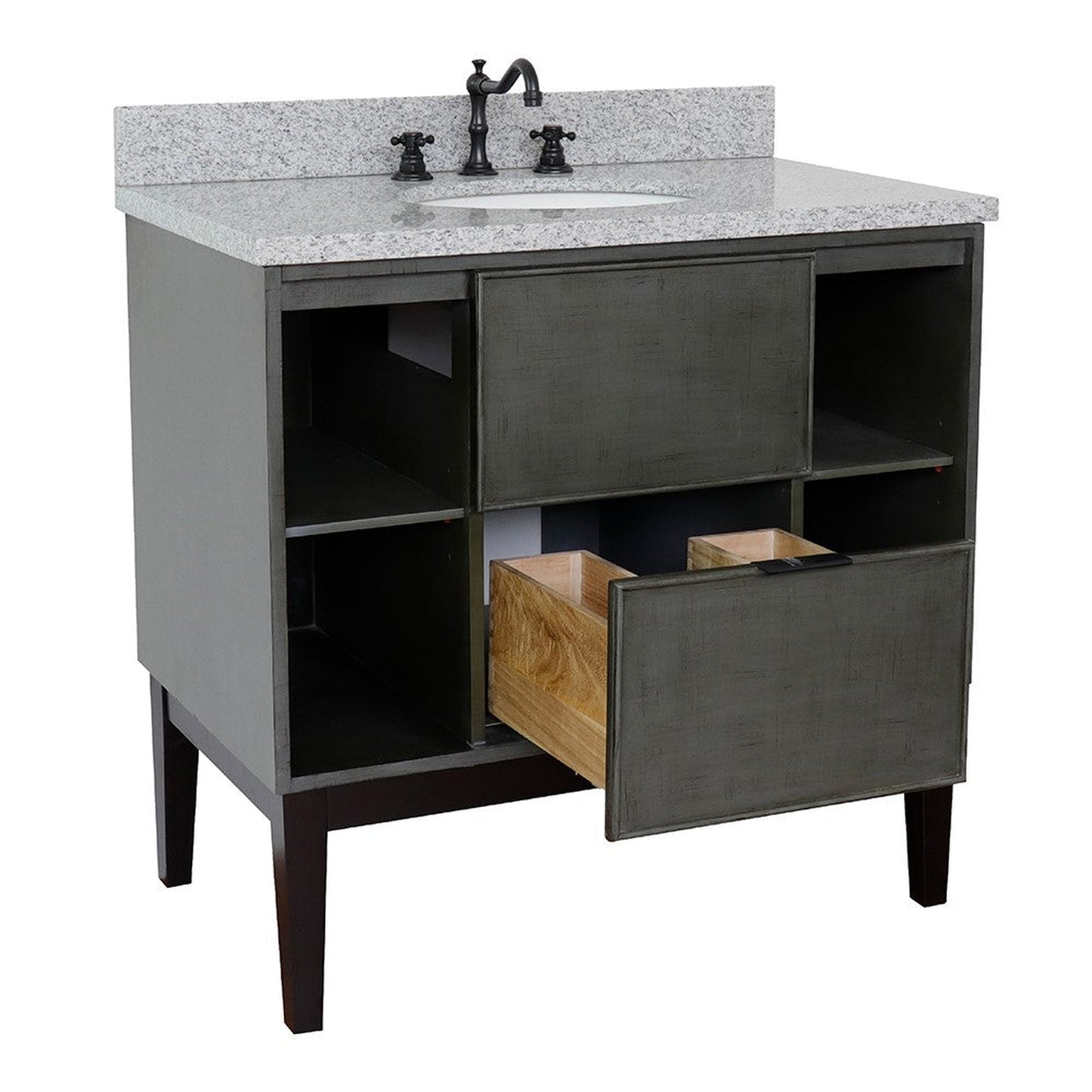 Bellaterra Home Paris Exposed 37" 1-Drawer Linen Gray Freestanding Vanity Set With Ceramic Undermount Oval Sink and Gray Granite Top