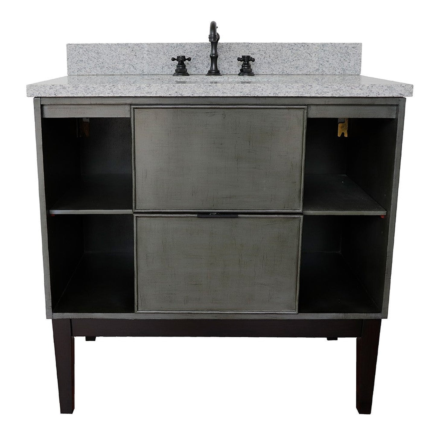 Bellaterra Home Paris Exposed 37" 1-Drawer Linen Gray Freestanding Vanity Set With Ceramic Undermount Oval Sink and Gray Granite Top