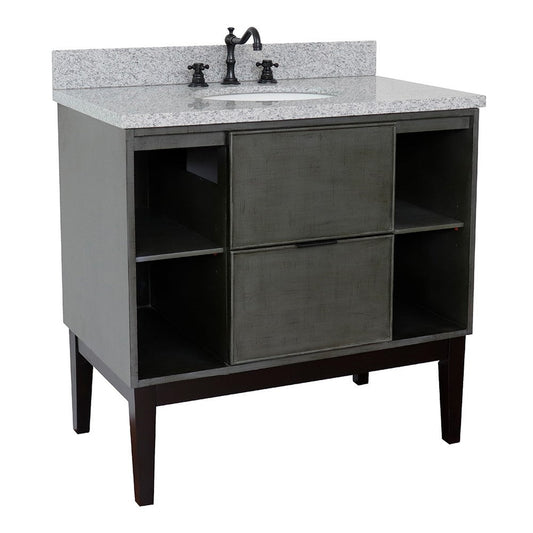 Bellaterra Home Paris Exposed 37" 1-Drawer Linen Gray Freestanding Vanity Set With Ceramic Undermount Oval Sink and Gray Granite Top