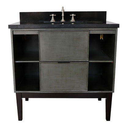 Bellaterra Home Paris Exposed 37" 1-Drawer Linen Gray Freestanding Vanity Set With Ceramic Undermount Rectangular Sink and Black Galaxy Top