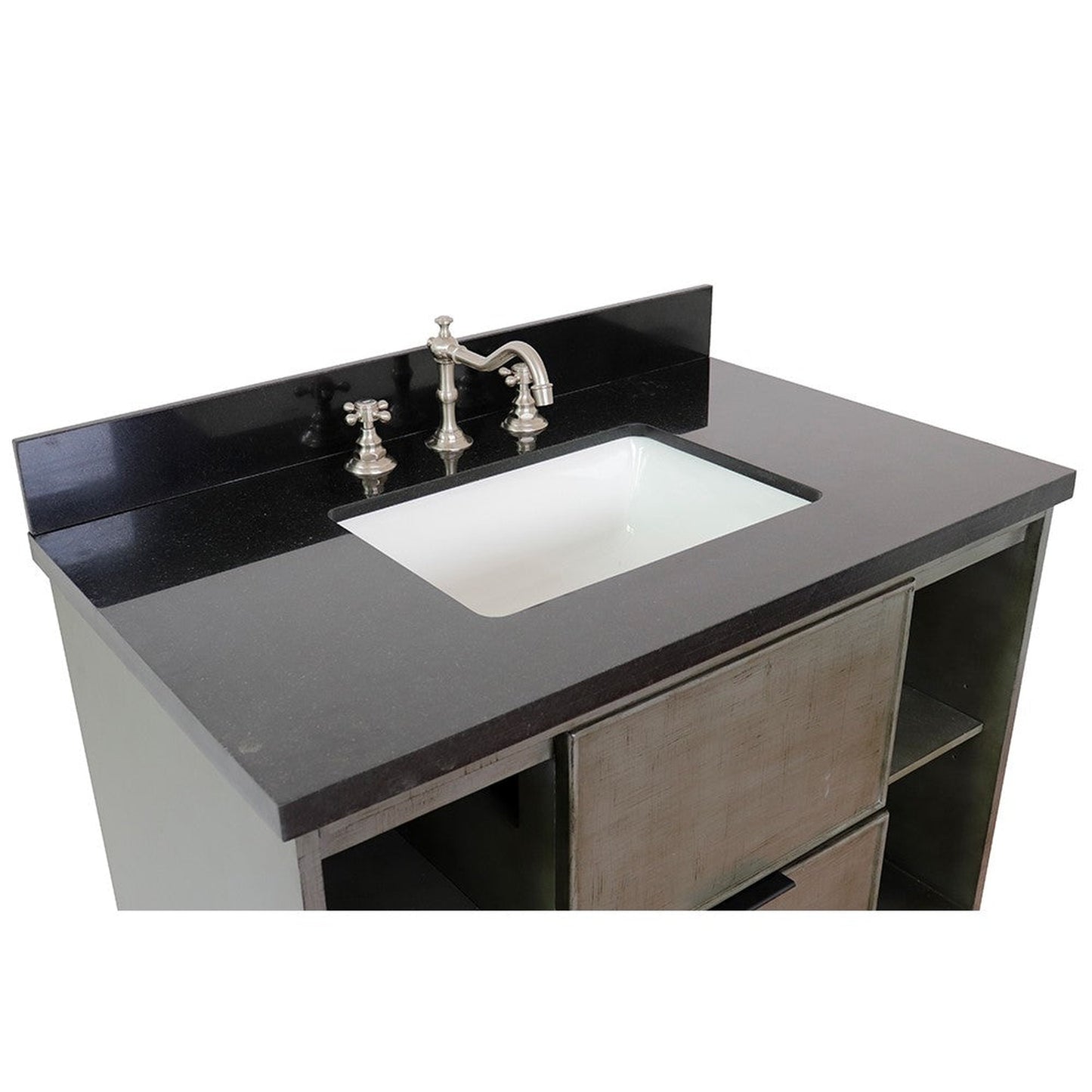 Bellaterra Home Paris Exposed 37" 1-Drawer Linen Gray Freestanding Vanity Set With Ceramic Undermount Rectangular Sink and Black Galaxy Top