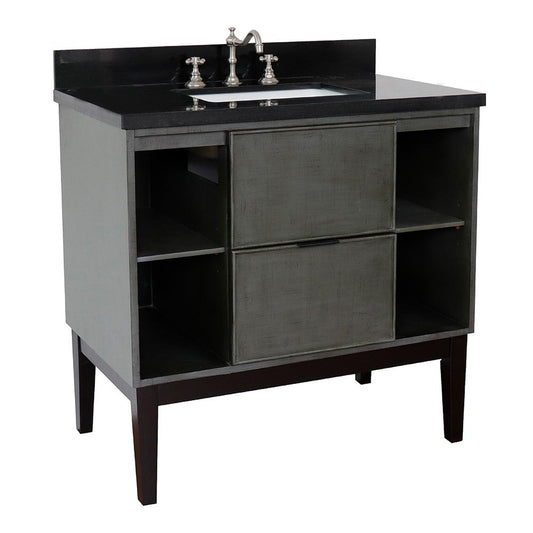 Bellaterra Home Paris Exposed 37" 1-Drawer Linen Gray Freestanding Vanity Set With Ceramic Undermount Rectangular Sink and Black Galaxy Top