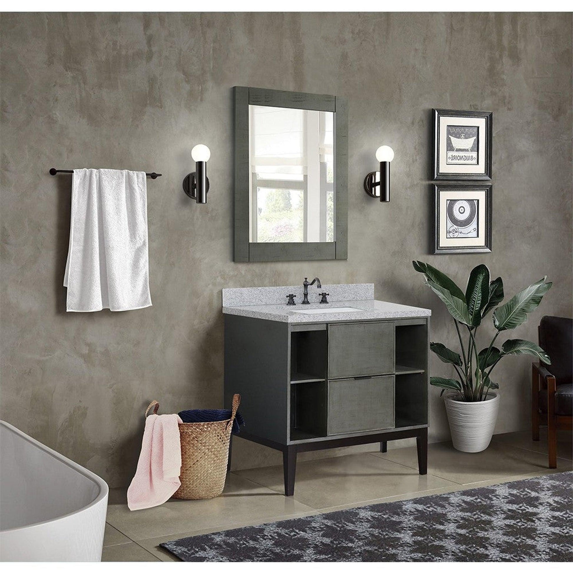 Bellaterra Home Paris Exposed 37" 1-Drawer Linen Gray Freestanding Vanity Set With Ceramic Undermount Rectangular Sink and Gray Granite Top