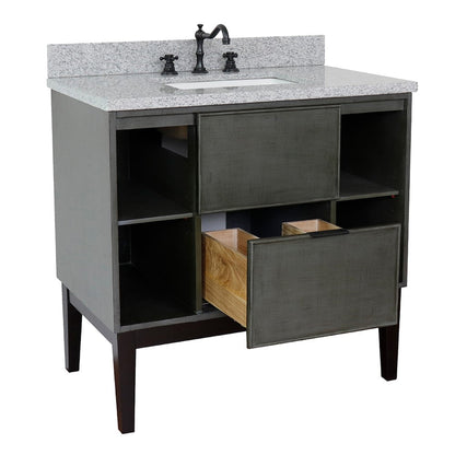 Bellaterra Home Paris Exposed 37" 1-Drawer Linen Gray Freestanding Vanity Set With Ceramic Undermount Rectangular Sink and Gray Granite Top