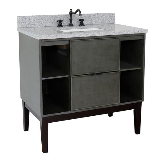 Bellaterra Home Paris Exposed 37" 1-Drawer Linen Gray Freestanding Vanity Set With Ceramic Undermount Rectangular Sink and Gray Granite Top