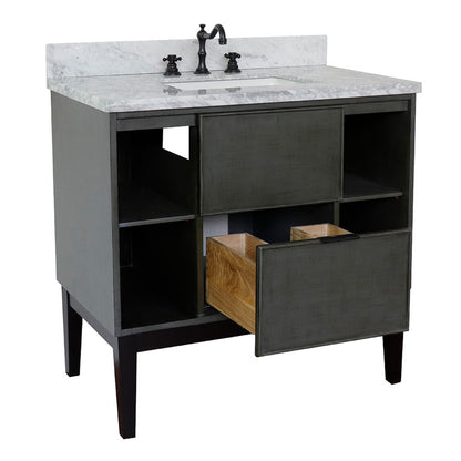 Bellaterra Home Paris Exposed 37" 1-Drawer Linen Gray Freestanding Vanity Set With Ceramic Undermount Rectangular Sink and White Carrara Marble Top