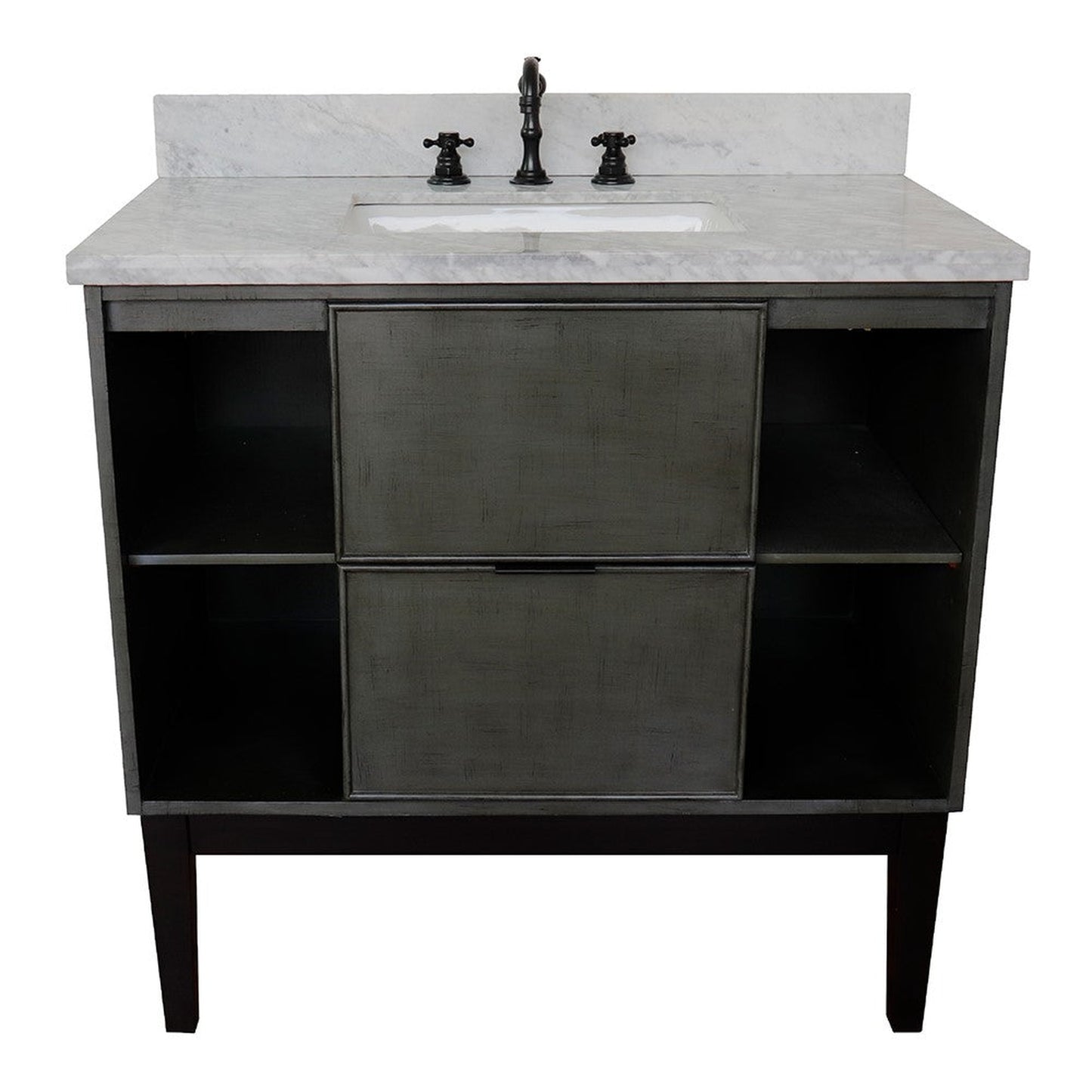 Bellaterra Home Paris Exposed 37" 1-Drawer Linen Gray Freestanding Vanity Set With Ceramic Undermount Rectangular Sink and White Carrara Marble Top