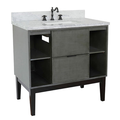 Bellaterra Home Paris Exposed 37" 1-Drawer Linen Gray Freestanding Vanity Set With Ceramic Undermount Rectangular Sink and White Carrara Marble Top