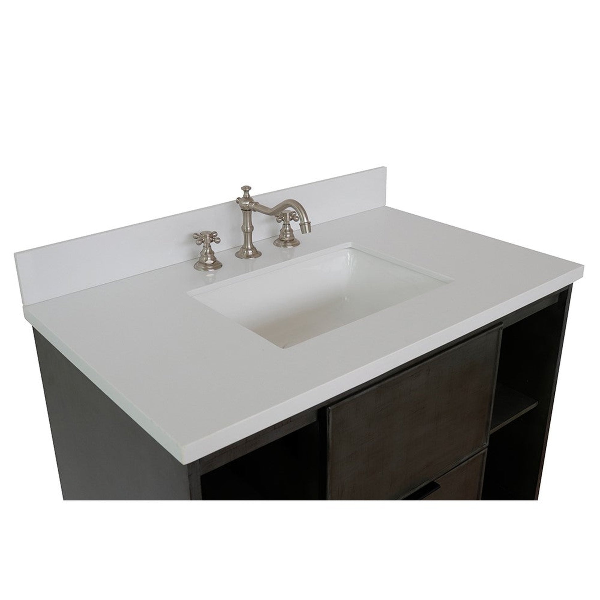 Bellaterra Home Paris Exposed 37" 1-Drawer Linen Gray Freestanding Vanity Set With Ceramic Undermount Rectangular Sink and White Quartz Top