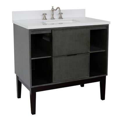 Bellaterra Home Paris Exposed 37" 1-Drawer Linen Gray Freestanding Vanity Set With Ceramic Undermount Rectangular Sink and White Quartz Top