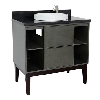 Bellaterra Home Paris Exposed 37" 1-Drawer Linen Gray Freestanding Vanity Set With Ceramic Vessel Sink and Black Galaxy Top