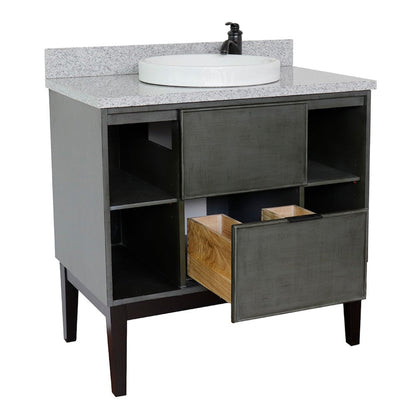 Bellaterra Home Paris Exposed 37" 1-Drawer Linen Gray Freestanding Vanity Set With Ceramic Vessel Sink and Gray Granite Top