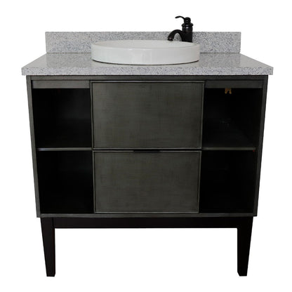 Bellaterra Home Paris Exposed 37" 1-Drawer Linen Gray Freestanding Vanity Set With Ceramic Vessel Sink and Gray Granite Top