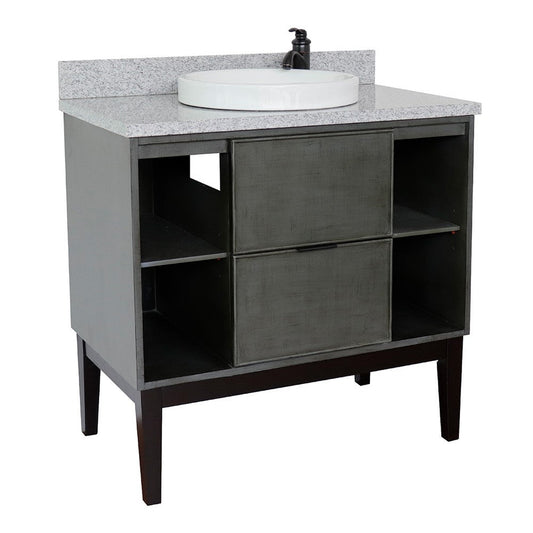 Bellaterra Home Paris Exposed 37" 1-Drawer Linen Gray Freestanding Vanity Set With Ceramic Vessel Sink and Gray Granite Top