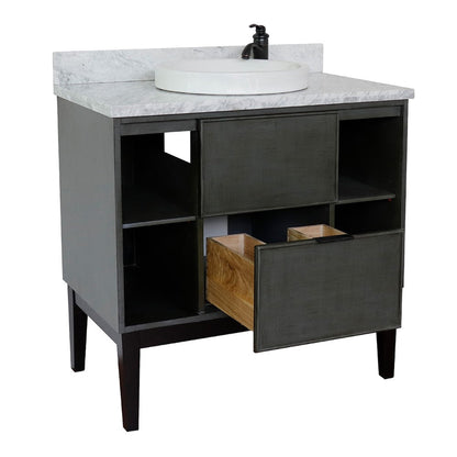 Bellaterra Home Paris Exposed 37" 1-Drawer Linen Gray Freestanding Vanity Set With Ceramic Vessel Sink and White Carrara Marble Top