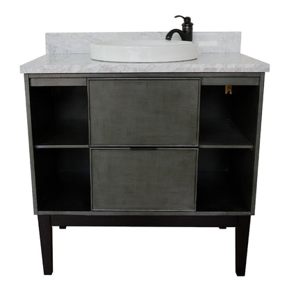 Bellaterra Home Paris Exposed 37" 1-Drawer Linen Gray Freestanding Vanity Set With Ceramic Vessel Sink and White Carrara Marble Top