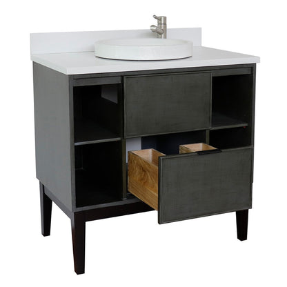 Bellaterra Home Paris Exposed 37" 1-Drawer Linen Gray Freestanding Vanity Set With Ceramic Vessel Sink and White Quartz Top