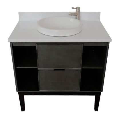 Bellaterra Home Paris Exposed 37" 1-Drawer Linen Gray Freestanding Vanity Set With Ceramic Vessel Sink and White Quartz Top