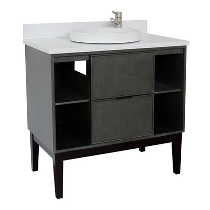 Bellaterra Home Paris Exposed 37" 1-Drawer Linen Gray Freestanding Vanity Set With Ceramic Vessel Sink and White Quartz Top