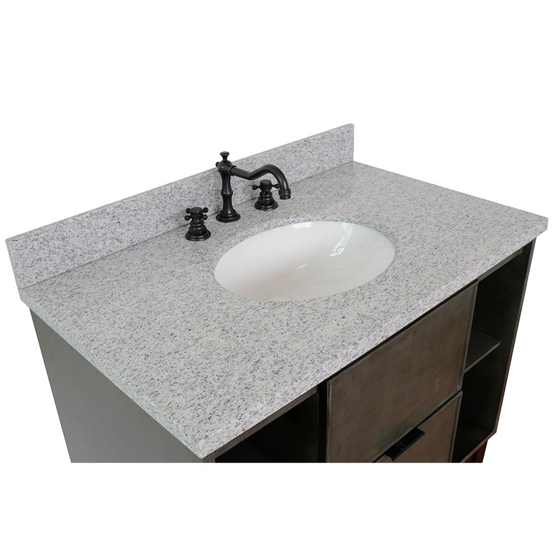 Bellaterra Home Paris Exposed 37" 1-Drawer Linen Gray Wall-Mount Vanity Set With Ceramic Undermount Oval Sink and Gray Granite Top