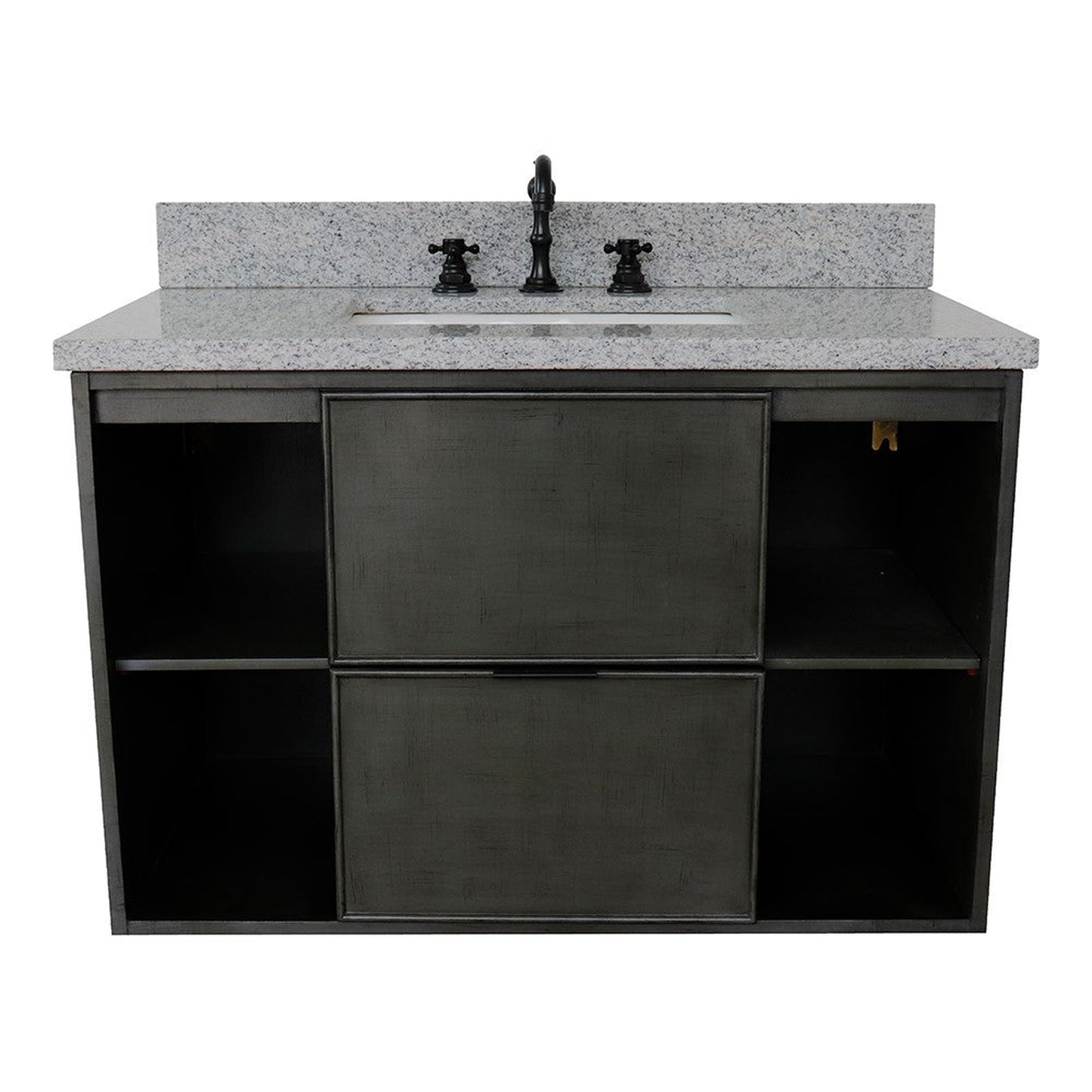 Bellaterra Home Paris Exposed 37" 1-Drawer Linen Gray Wall-Mount Vanity Set With Ceramic Undermount Rectangular Sink and Gray Granite Top