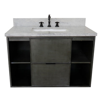 Bellaterra Home Paris Exposed 37" 1-Drawer Linen Gray Wall-Mount Vanity Set With Ceramic Undermount Rectangular Sink and White Carrara Marble Top