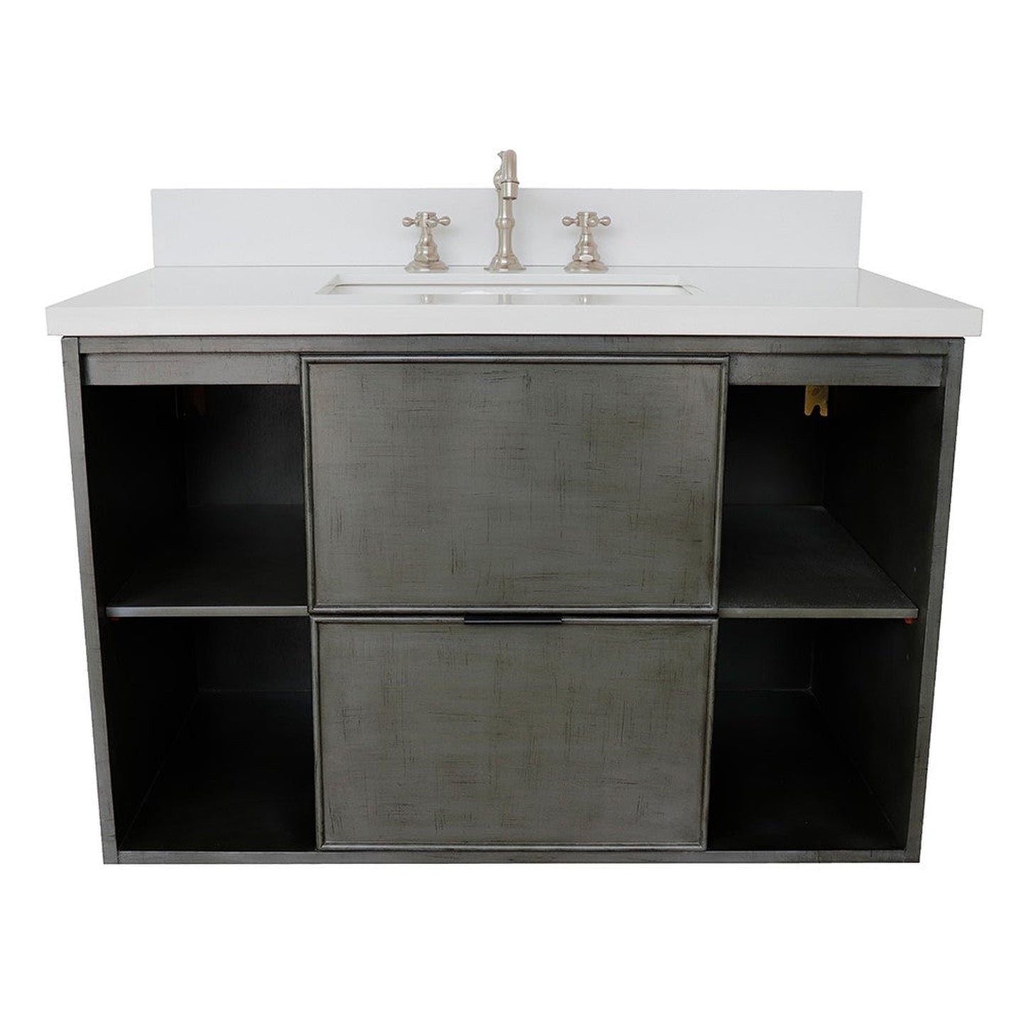 Bellaterra Home Paris Exposed 37" 1-Drawer Linen Gray Wall-Mount Vanity Set With Ceramic Undermount Rectangular Sink and White Quartz Top