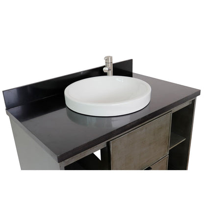 Bellaterra Home Paris Exposed 37" 1-Drawer Linen Gray Wall-Mount Vanity Set With Ceramic Vessel Sink and Black Galaxy Top