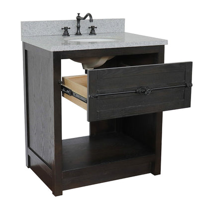 Bellaterra Home Plantation 31" 1-Drawer Brown Ash Freestanding Vanity Set With Ceramic Undermount Oval Sink and Gray Granite Top