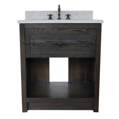 Bellaterra Home Plantation 31" 1-Drawer Brown Ash Freestanding Vanity Set With Ceramic Undermount Oval Sink and Gray Granite Top