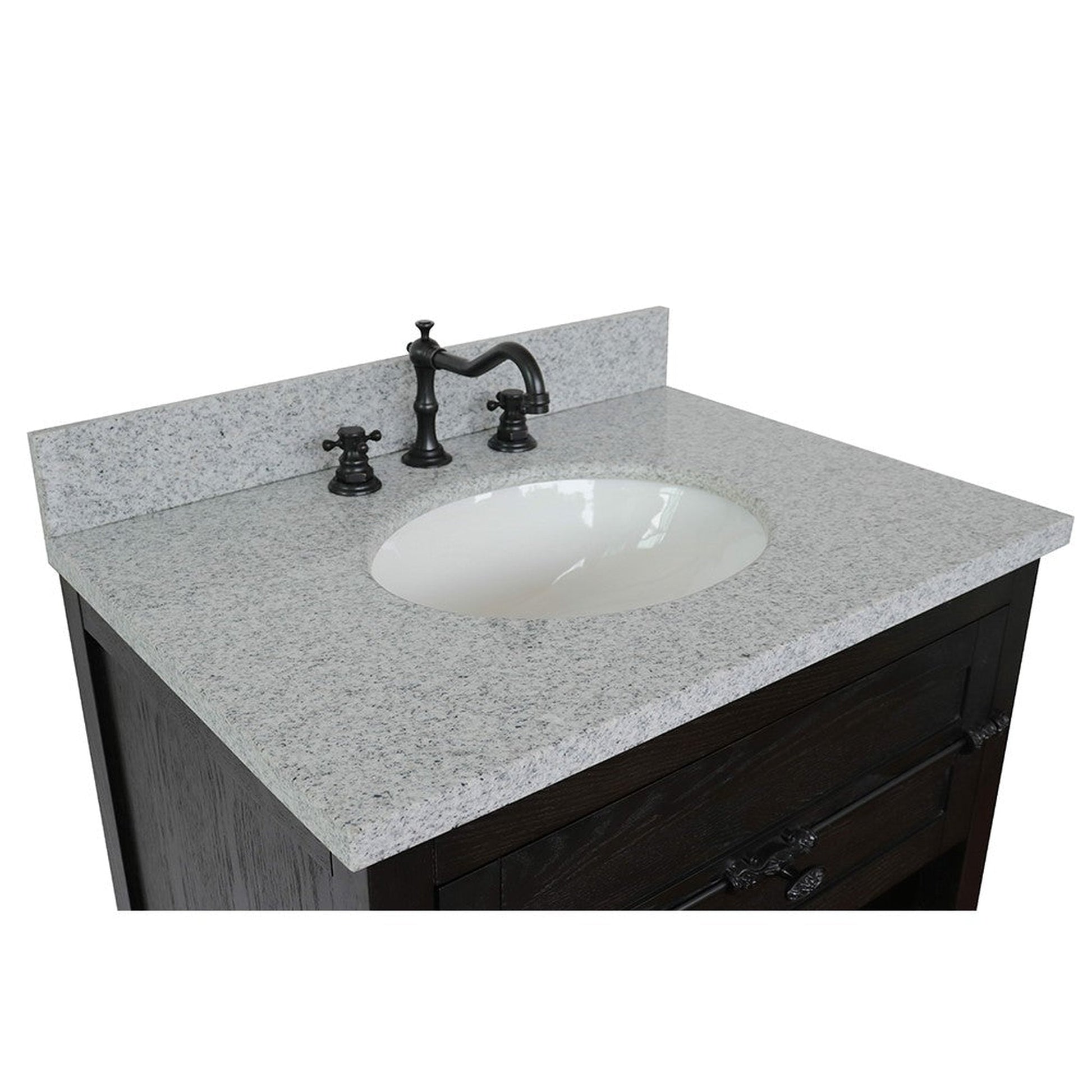 Bellaterra Home Plantation 31" 1-Drawer Brown Ash Freestanding Vanity Set With Ceramic Undermount Oval Sink and Gray Granite Top