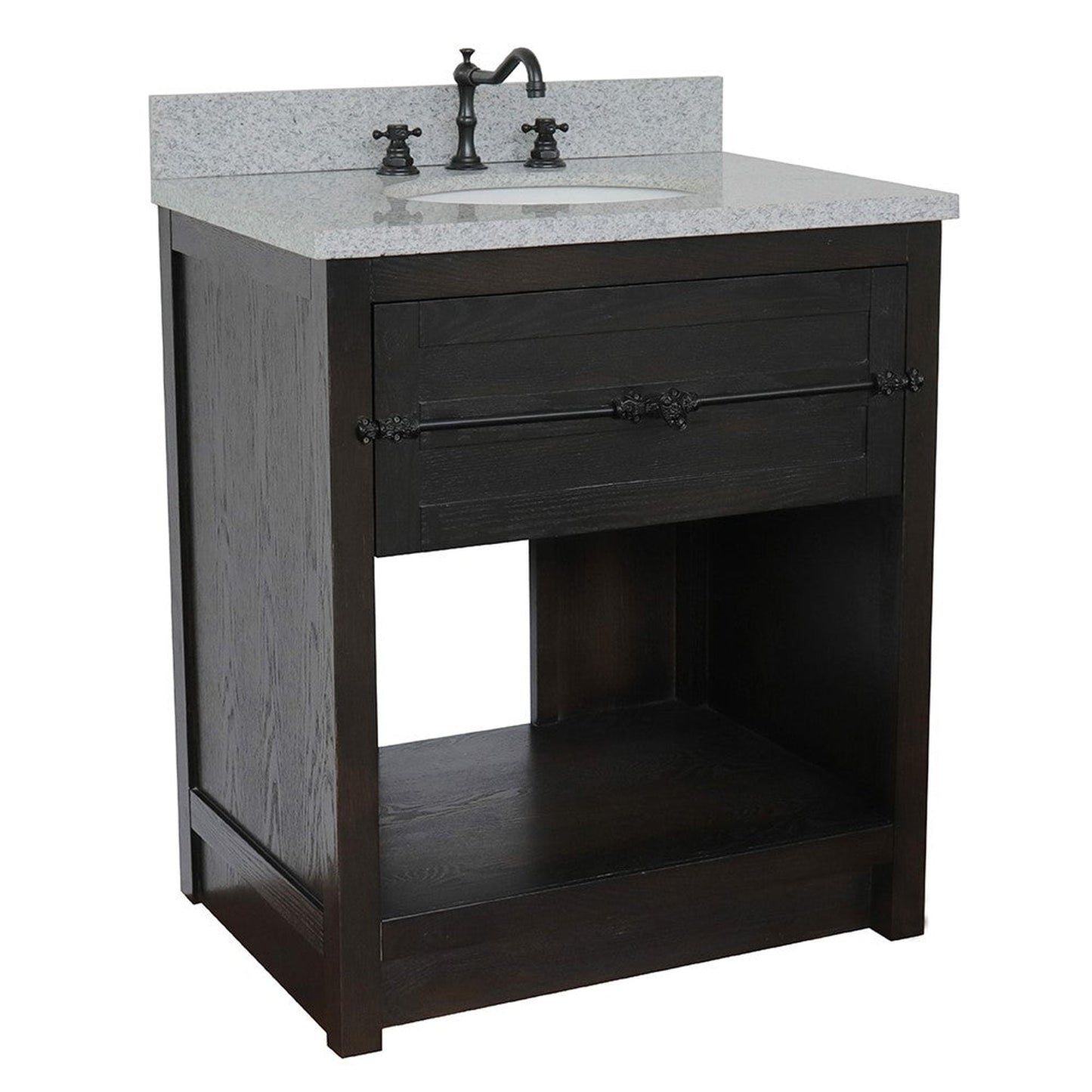 Bellaterra Home Plantation 31" 1-Drawer Brown Ash Freestanding Vanity Set With Ceramic Undermount Oval Sink and Gray Granite Top