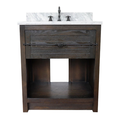 Bellaterra Home Plantation 31" 1-Drawer Brown Ash Freestanding Vanity Set With Ceramic Undermount Oval Sink and White Carrara Marble Top