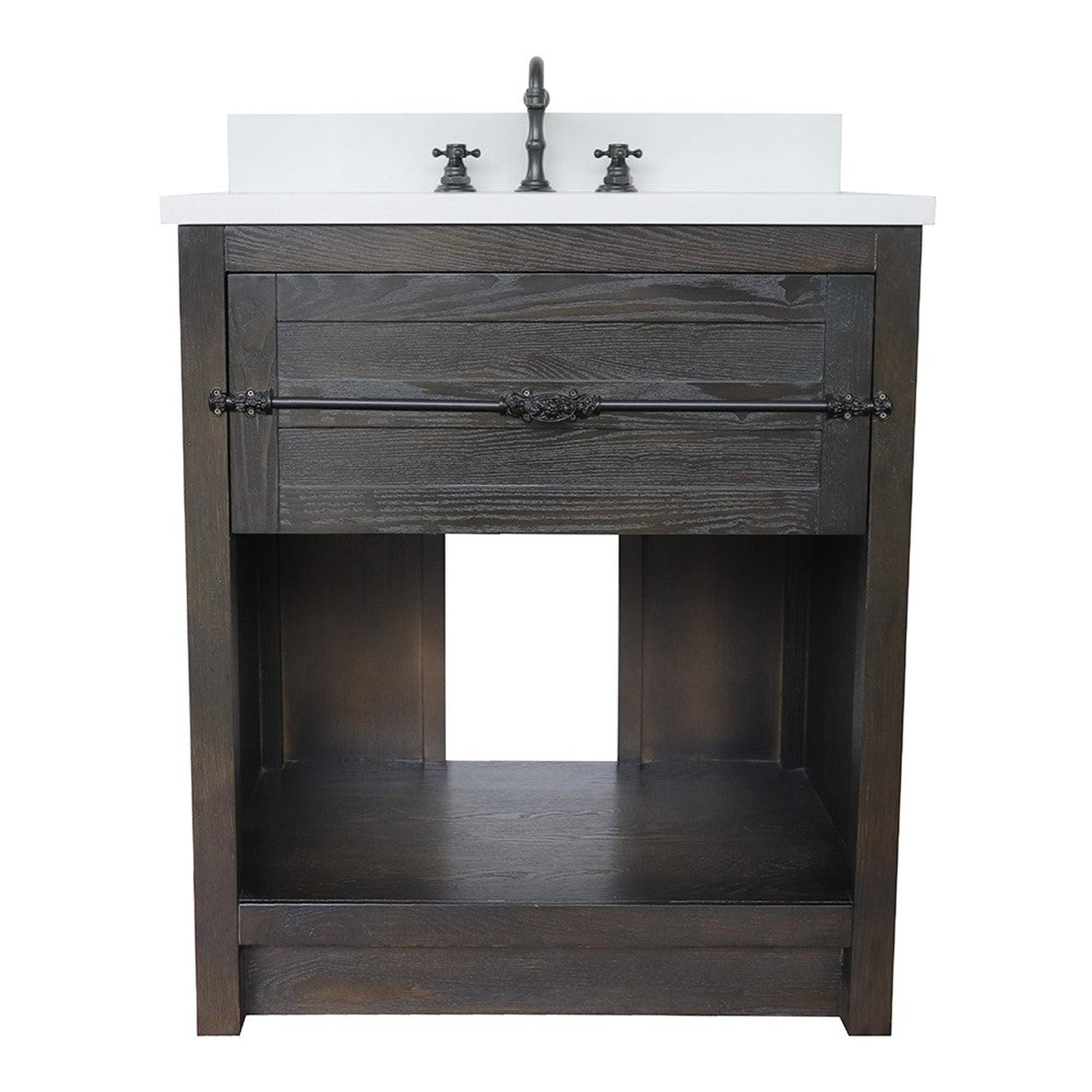 Bellaterra Home Plantation 31" 1-Drawer Brown Ash Freestanding Vanity Set With Ceramic Undermount Oval Sink and White Quartz Top