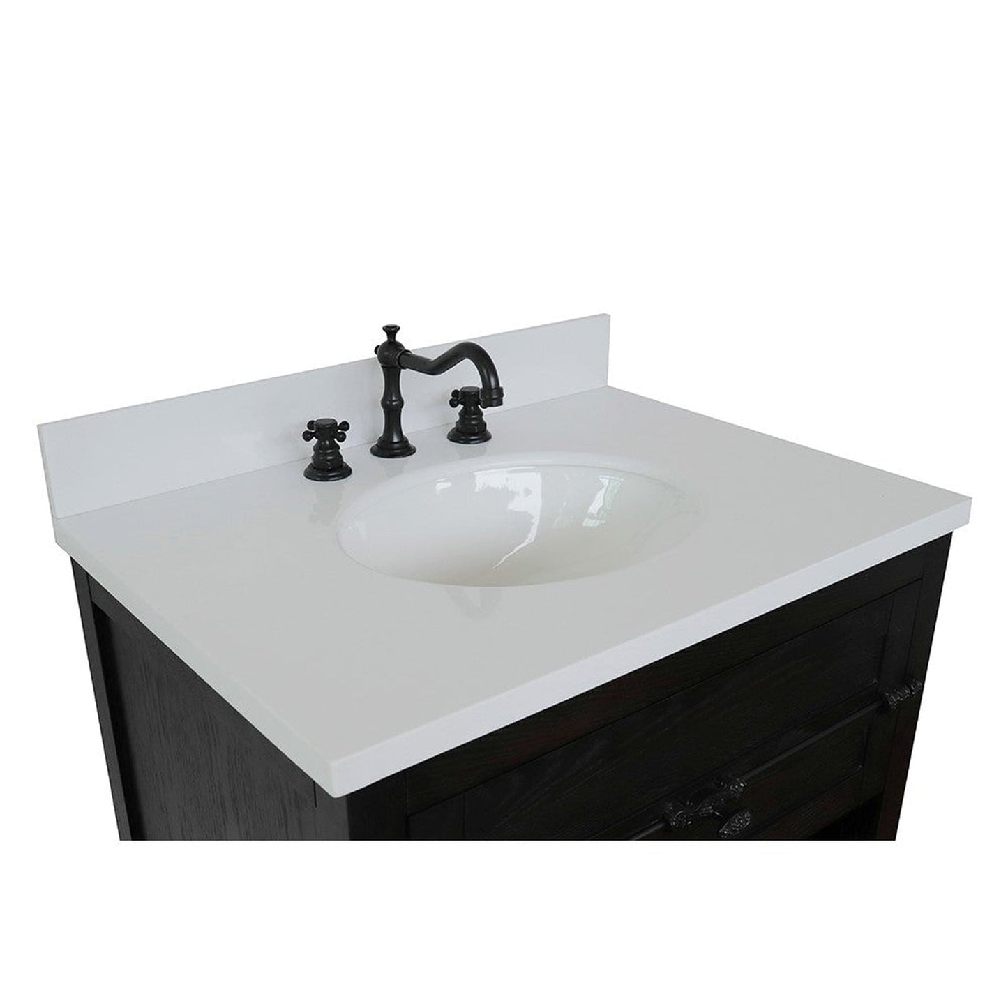 Bellaterra Home Plantation 31" 1-Drawer Brown Ash Freestanding Vanity Set With Ceramic Undermount Oval Sink and White Quartz Top