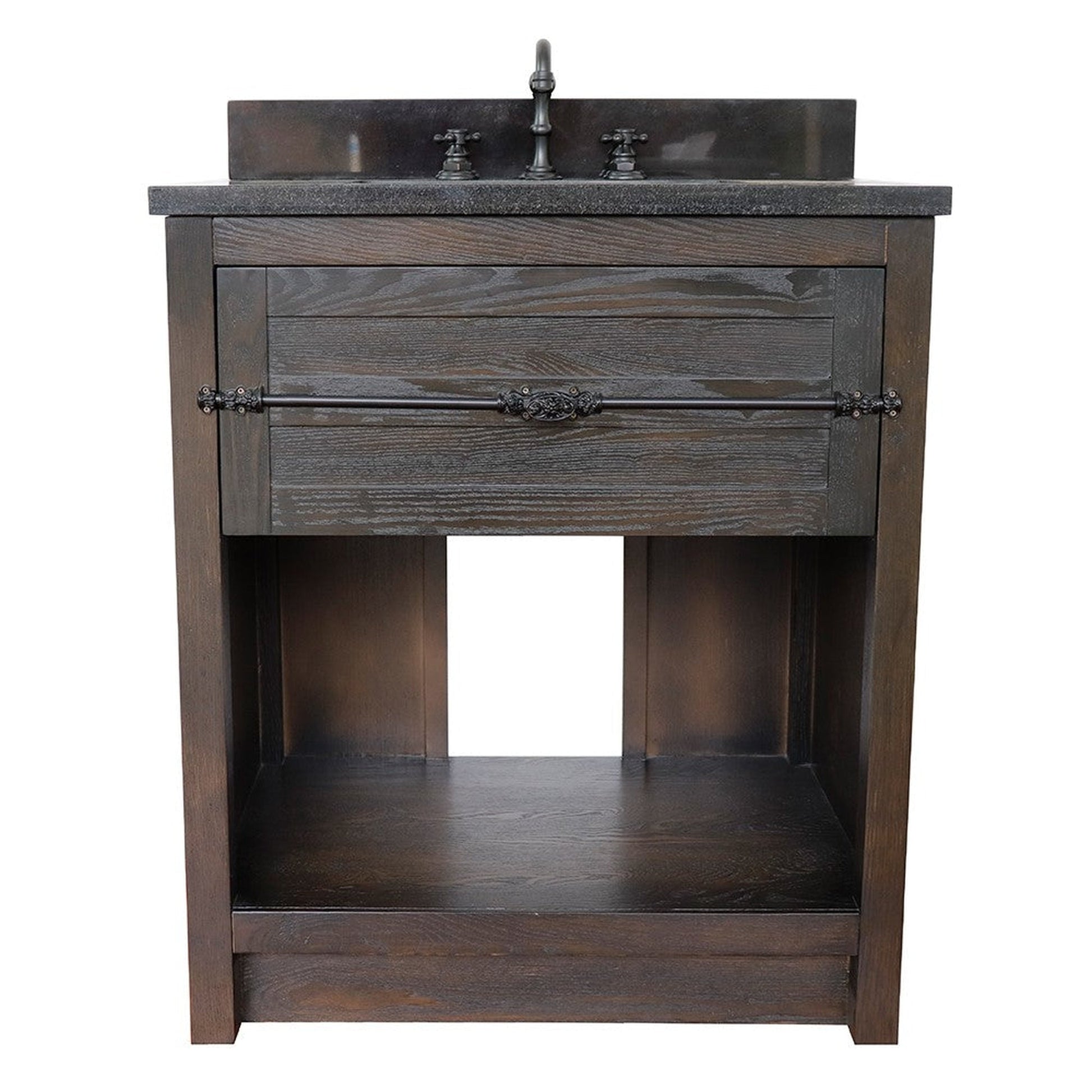 Bellaterra Home Plantation 31" 1-Drawer Brown Ash Freestanding Vanity Set With Ceramic Undermount Rectangle Sink and Black Galaxy Top