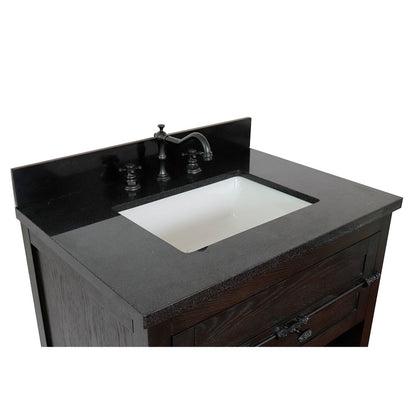 Bellaterra Home Plantation 31" 1-Drawer Brown Ash Freestanding Vanity Set With Ceramic Undermount Rectangle Sink and Black Galaxy Top