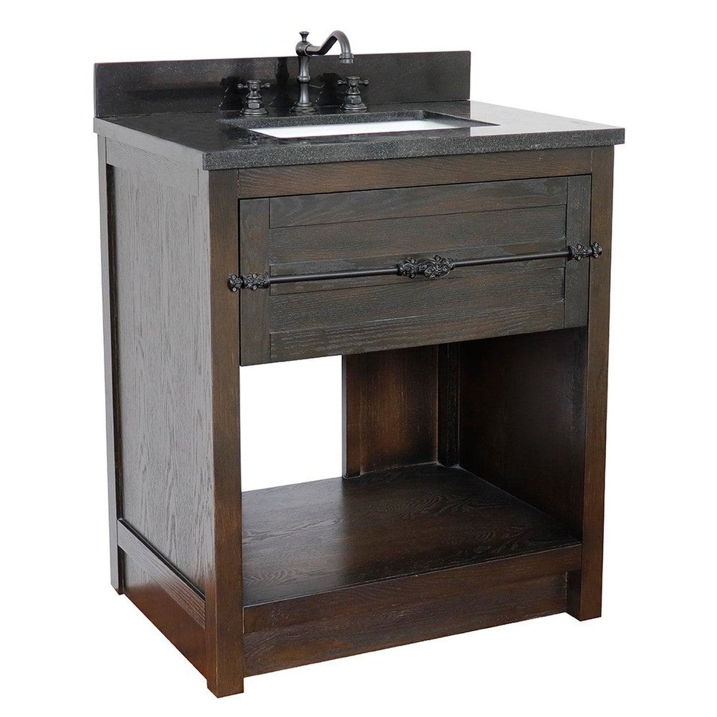 Bellaterra Home Plantation 31" 1-Drawer Brown Ash Freestanding Vanity Set With Ceramic Undermount Rectangle Sink and Black Galaxy Top