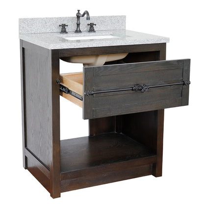 Bellaterra Home Plantation 31" 1-Drawer Brown Ash Freestanding Vanity Set With Ceramic Undermount Rectangular Sink and Gray Granite Top