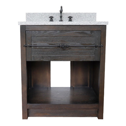 Bellaterra Home Plantation 31" 1-Drawer Brown Ash Freestanding Vanity Set With Ceramic Undermount Rectangular Sink and Gray Granite Top