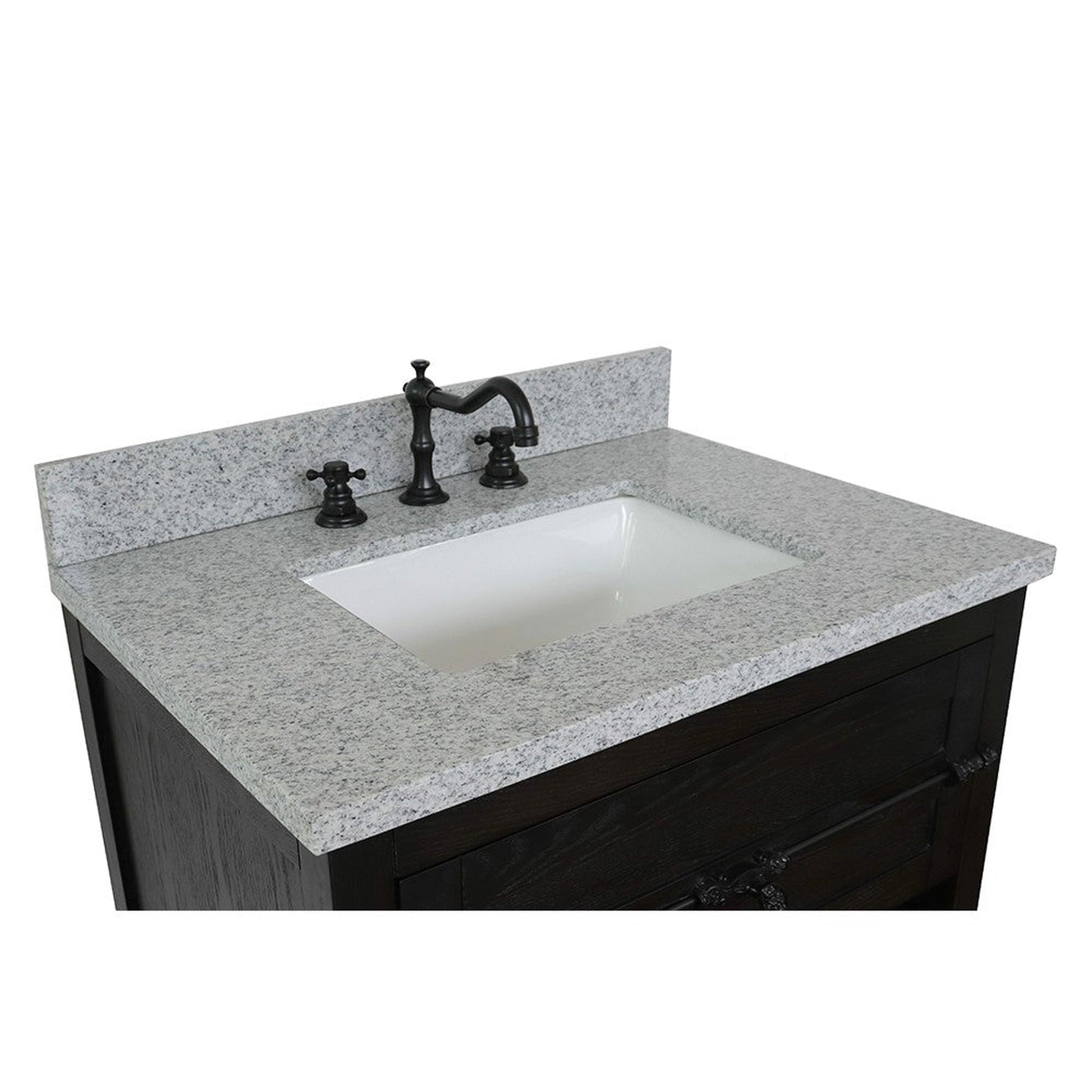 Bellaterra Home Plantation 31" 1-Drawer Brown Ash Freestanding Vanity Set With Ceramic Undermount Rectangular Sink and Gray Granite Top