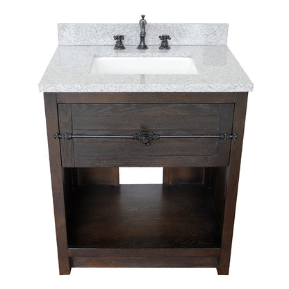 Bellaterra Home Plantation 31" 1-Drawer Brown Ash Freestanding Vanity Set With Ceramic Undermount Rectangular Sink and Gray Granite Top