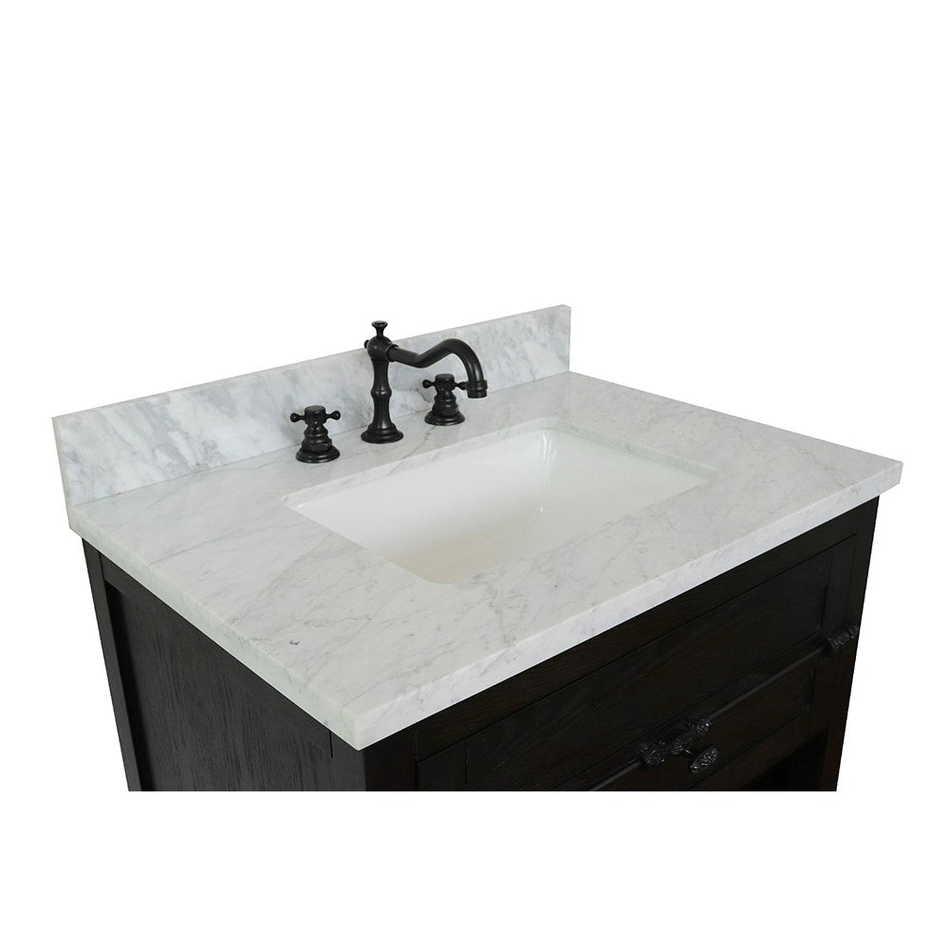 Bellaterra Home Plantation 31" 1-Drawer Brown Ash Freestanding Vanity Set With Ceramic Undermount Rectangular Sink and White Carrara Marble Top