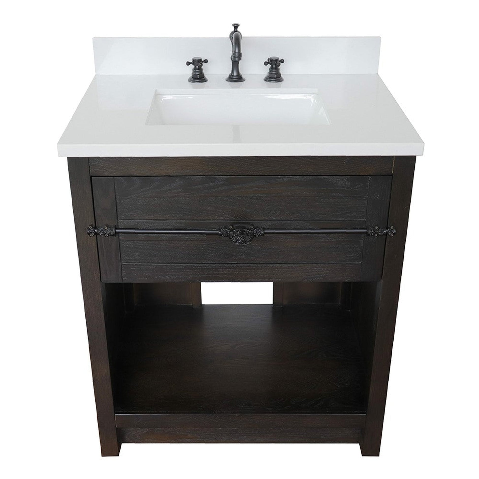 Bellaterra Home Plantation 31" 1-Drawer Brown Ash Freestanding Vanity Set With Ceramic Undermount Rectangular Sink and White Quartz Top