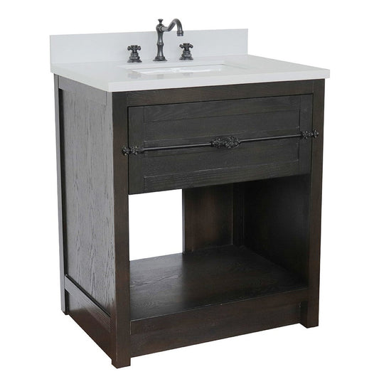 Bellaterra Home Plantation 31" 1-Drawer Brown Ash Freestanding Vanity Set With Ceramic Undermount Rectangular Sink and White Quartz Top