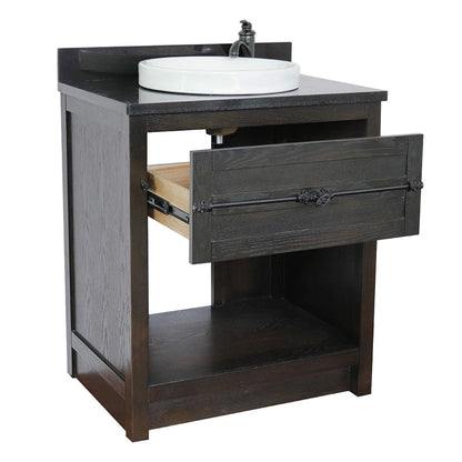 Bellaterra Home Plantation 31" 1-Drawer Brown Ash Freestanding Vanity Set With Ceramic Vessel Sink and Black Galaxy Top