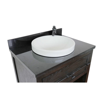 Bellaterra Home Plantation 31" 1-Drawer Brown Ash Freestanding Vanity Set With Ceramic Vessel Sink and Black Galaxy Top