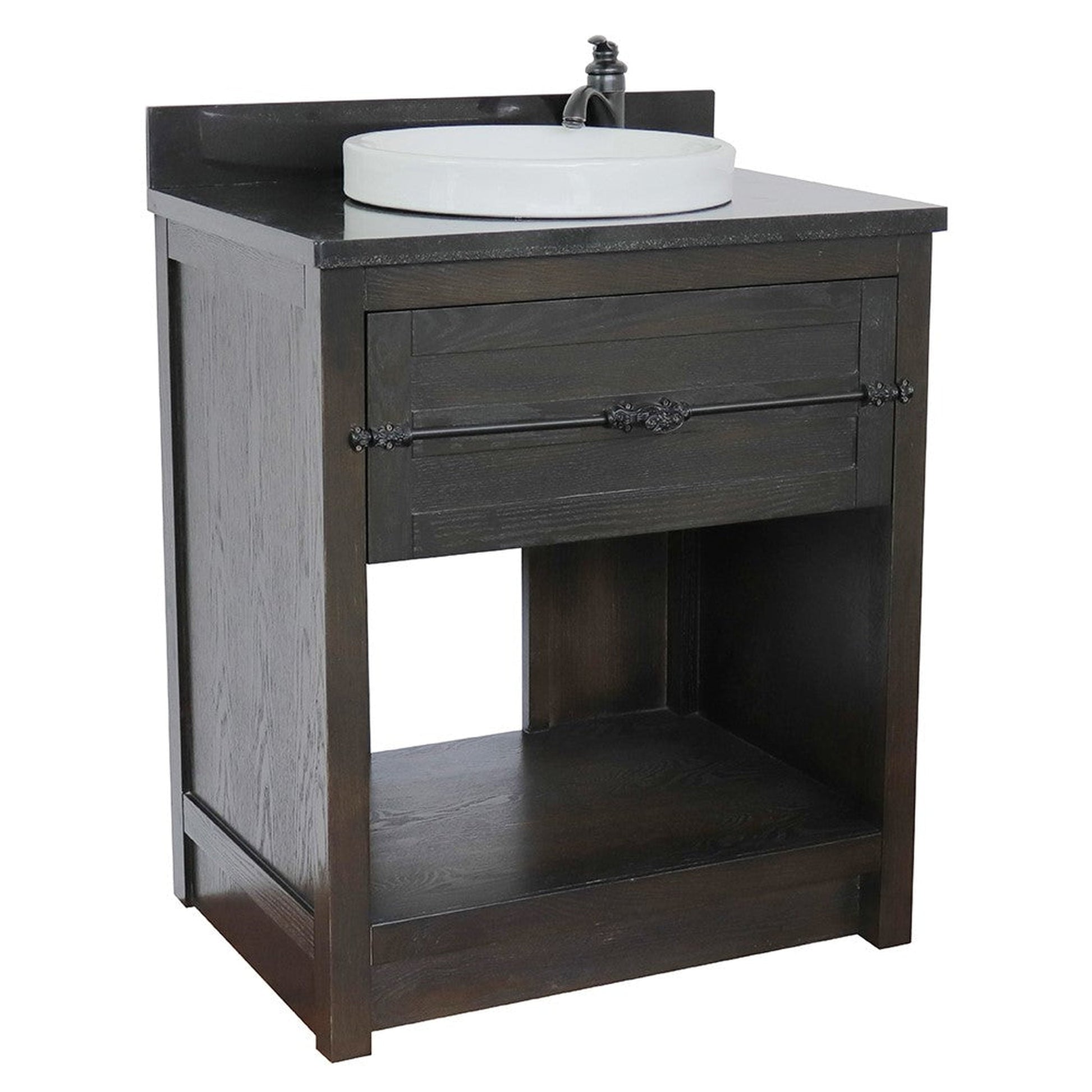 Bellaterra Home Plantation 31" 1-Drawer Brown Ash Freestanding Vanity Set With Ceramic Vessel Sink and Black Galaxy Top