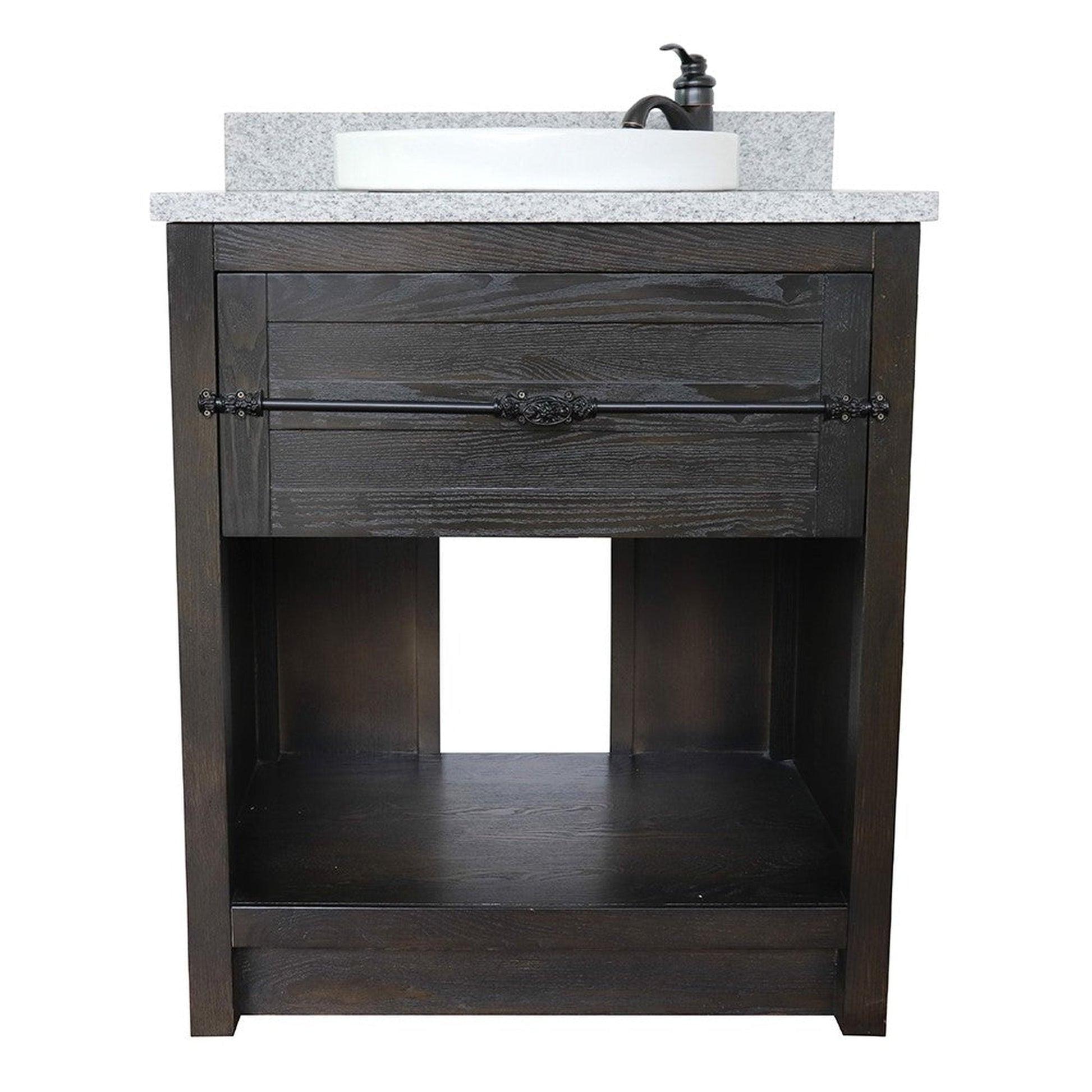 Bellaterra Home Plantation 31" 1-Drawer Brown Ash Freestanding Vanity Set With Ceramic Vessel Sink and Gray Granite Top