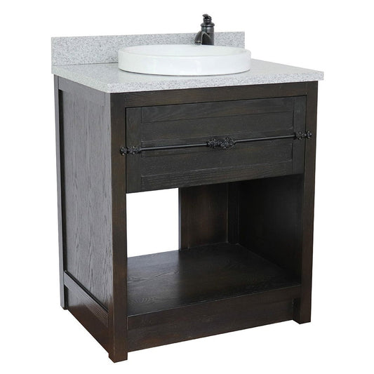 Bellaterra Home Plantation 31" 1-Drawer Brown Ash Freestanding Vanity Set With Ceramic Vessel Sink and Gray Granite Top